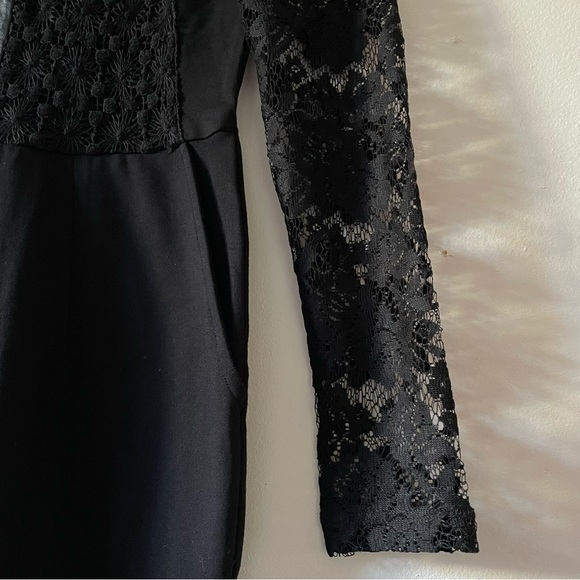 Lace faux leather  French Connection Black Sheer Jumpsuit size 6 - Picture 5 of 12